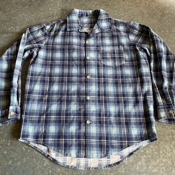 Vintage Handmade Plaid Flannel Button Up Shirt Mens Large XL Blue Western - Picture 1 of 8